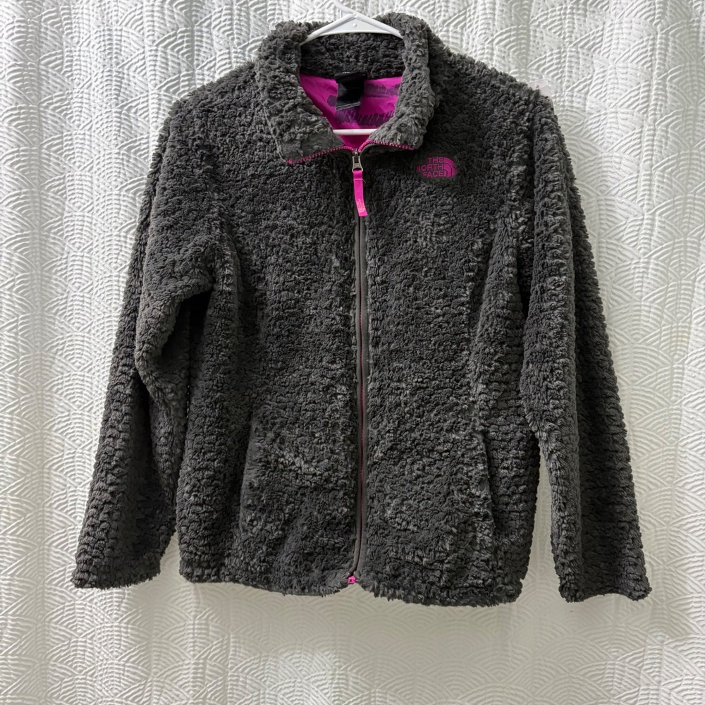 The‎ North Face Fleece Jacket Full Zip Pink Accents Gray size Girls L 14/16